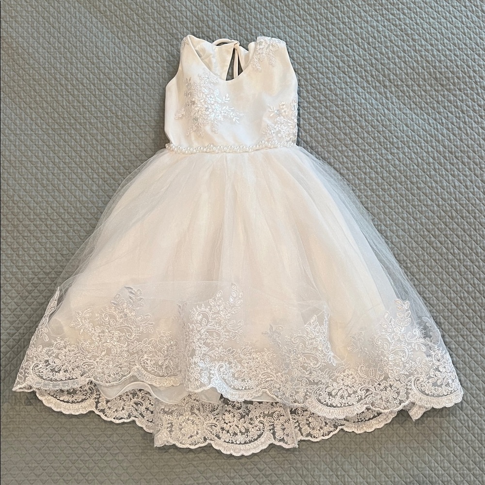 Sheyla Girls White Appliqué Dress
